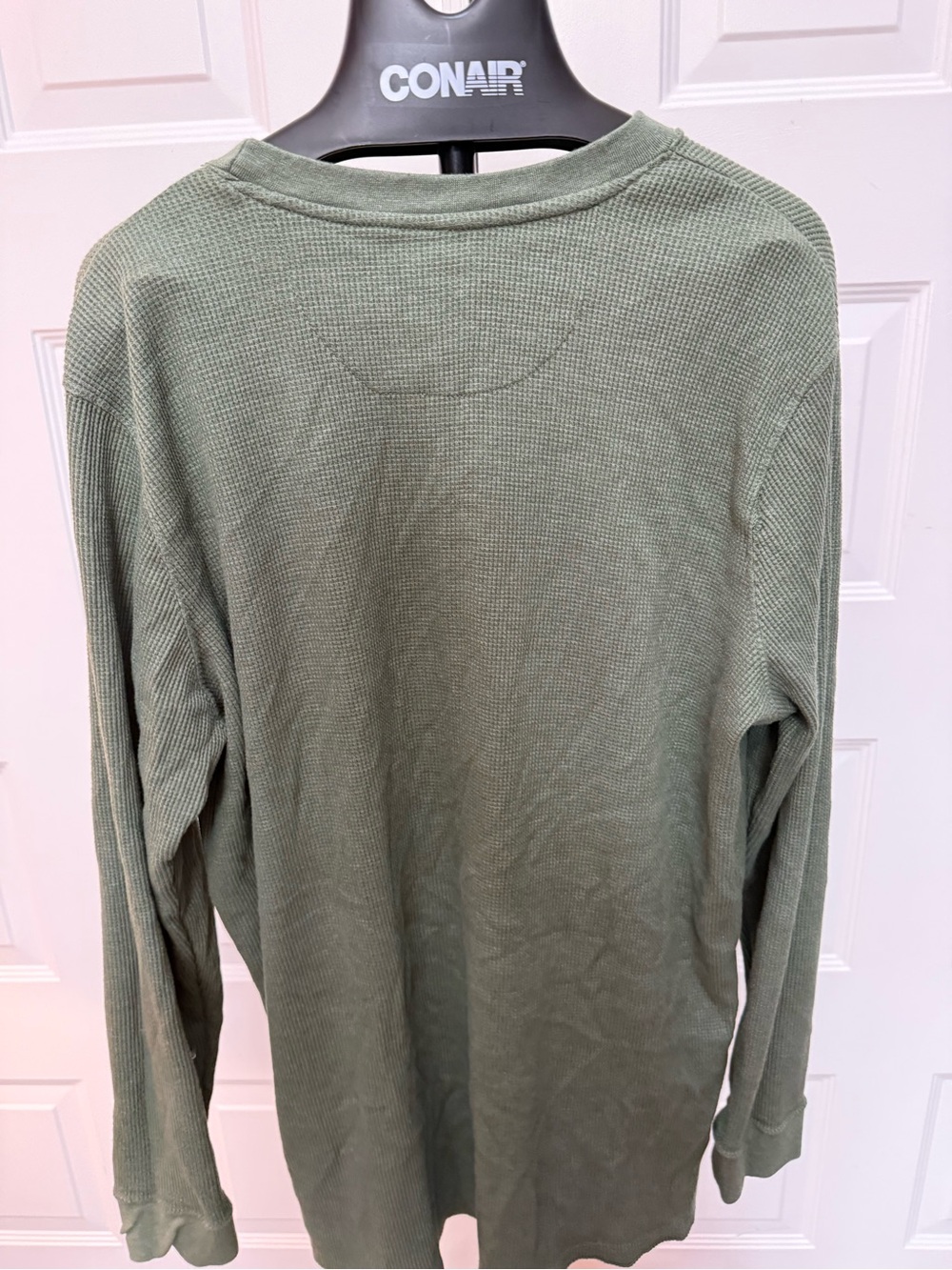 Men's Olive Green Waffle Knit Long-Sleeve Crew - Picture 5 of 8